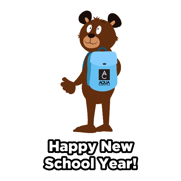 Aqua Carpatica bear animated Viber sticker: Back to school