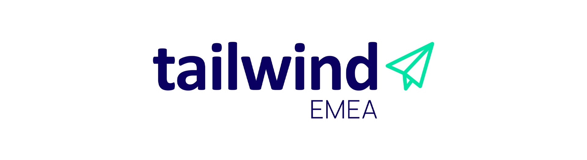 Tailwind EMEA logo with deep-blue lettering and mint outline paper-plane symbol
