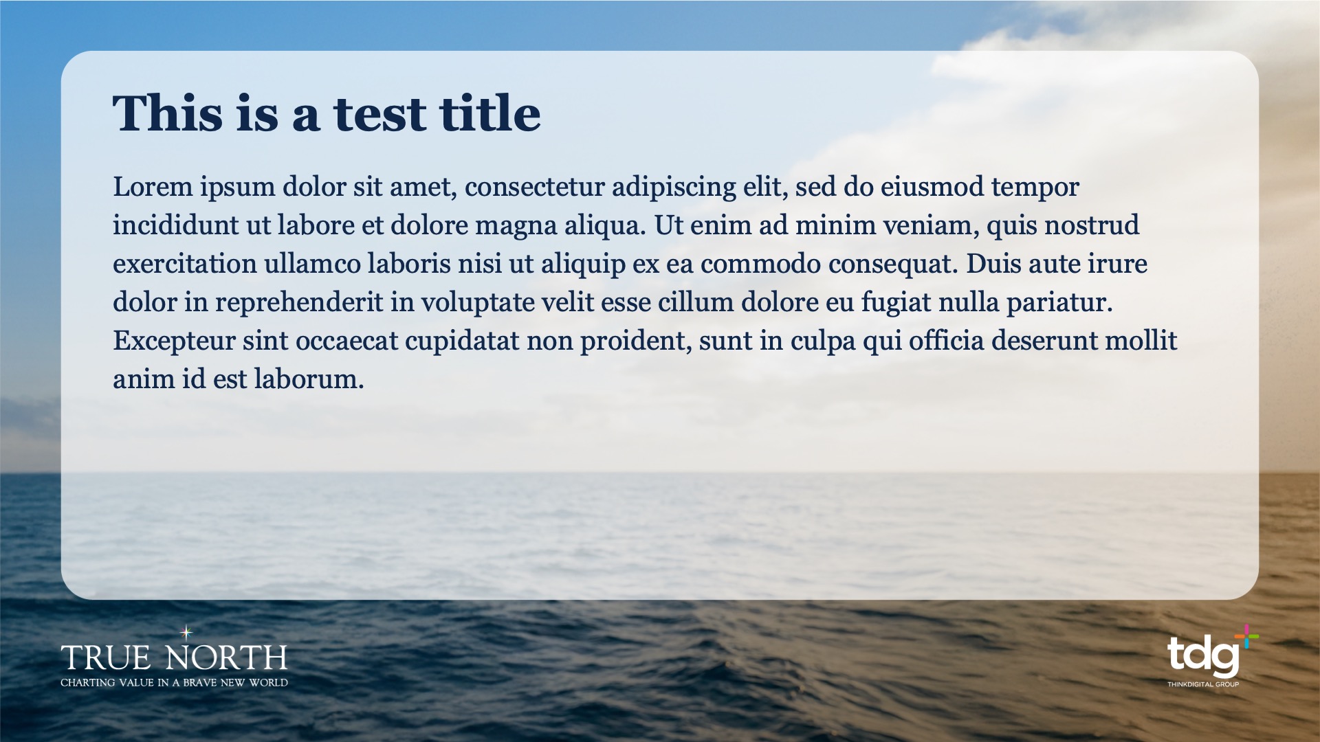 True North PowerPoint light content layout with sample title and lorem ipsum text.