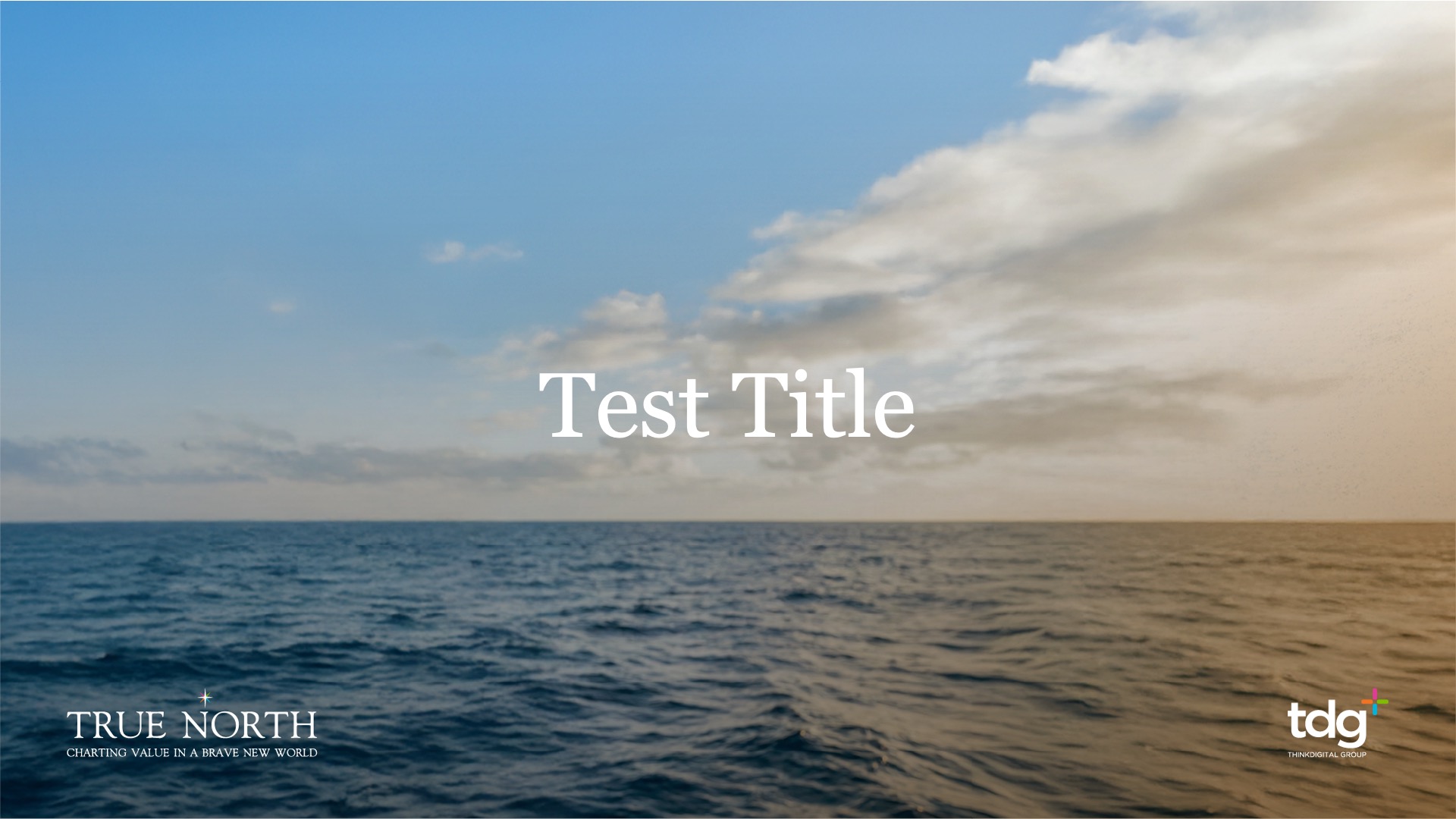 True North PowerPoint section divider with placeholder title over an ocean background.