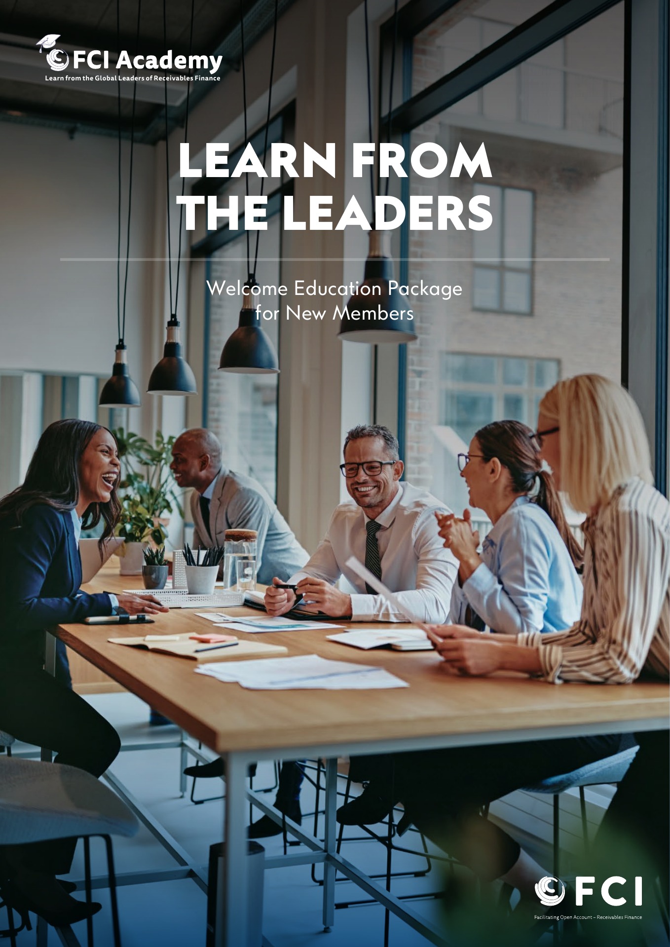 FCI Academy Welcome Education Package cover with a group meeting photograph.