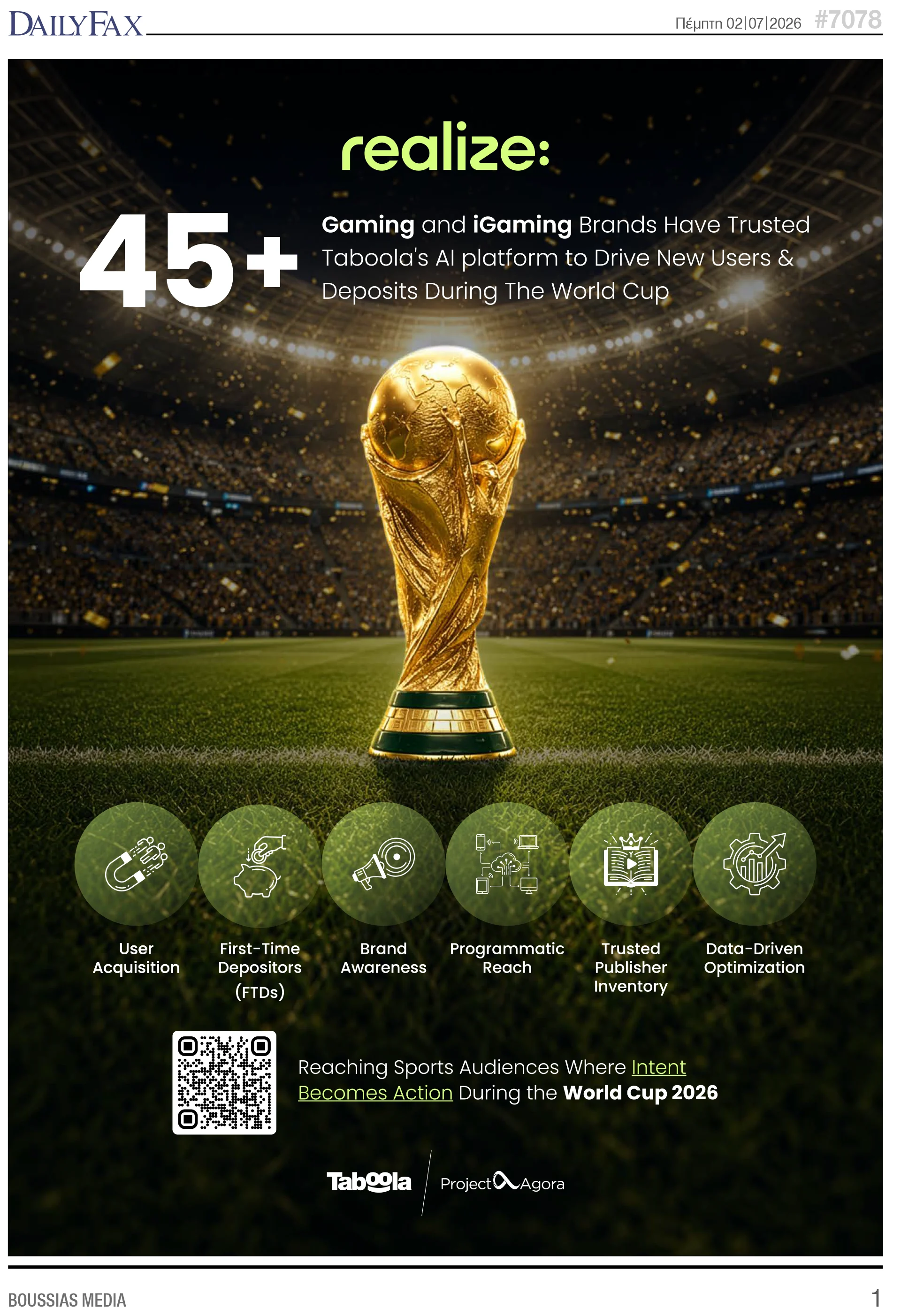 The advertisement on the cover of Daily Fax issue 7078, published on 2 July 2026.